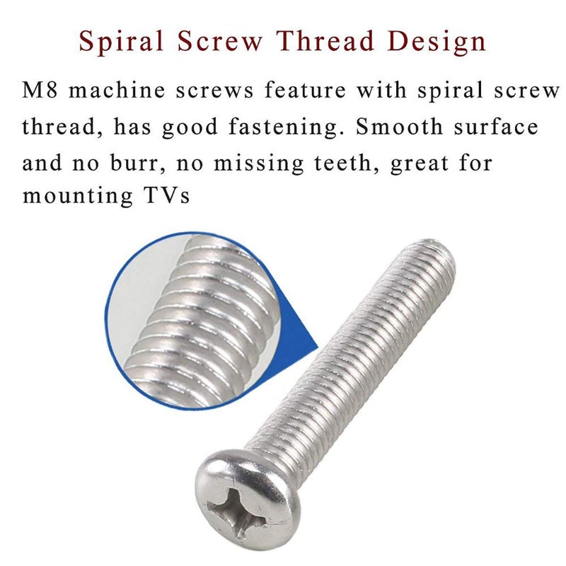 ZLYY M8-1.25 x 45mm 304 Stainless Steel Cross Phillips Machine Screw Bolt for Samsung KS8000 Series TV Wall Mount Bracket, Fully Threaded 25pcs - Image 3